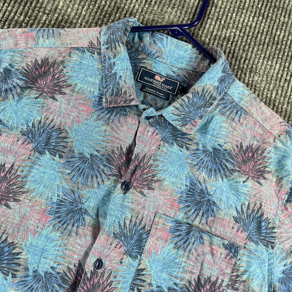 Vineyard Vines Cabana Shirt Mens Medium Blue Floral Short Sleeve Button Up